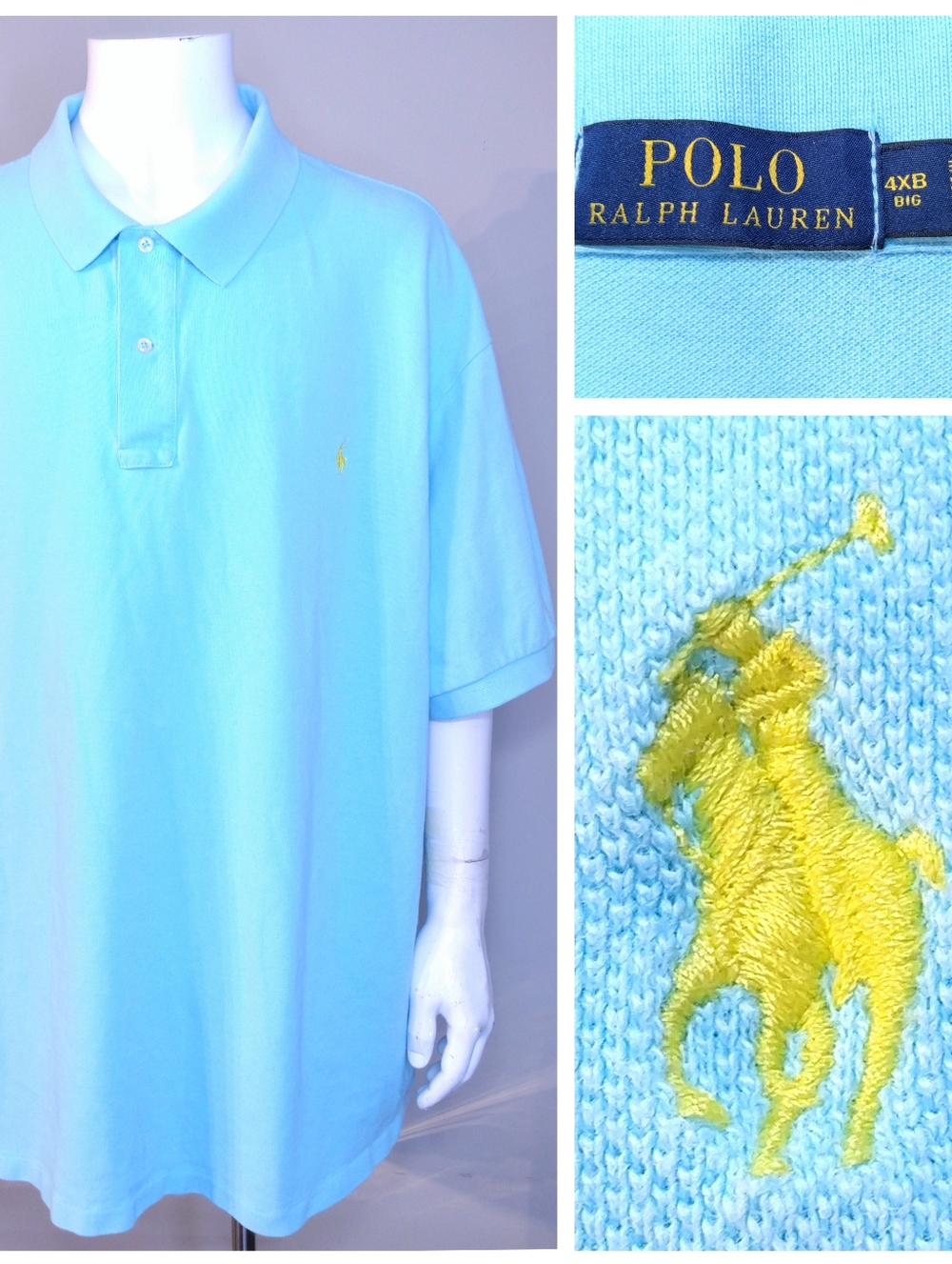 POLO RALPH LAUREN 4XB Light Blue YELLOW PONY Mens XXXXL 4XL BIG & TALL RL Golf